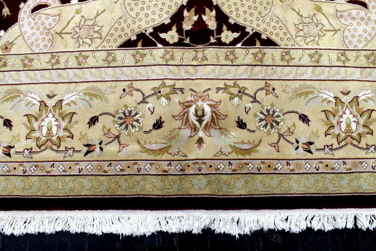 Pakistani Chobi Rug 9x12, Burgundy, Beige & Ivory, Hand-Knotted Wool, view 14