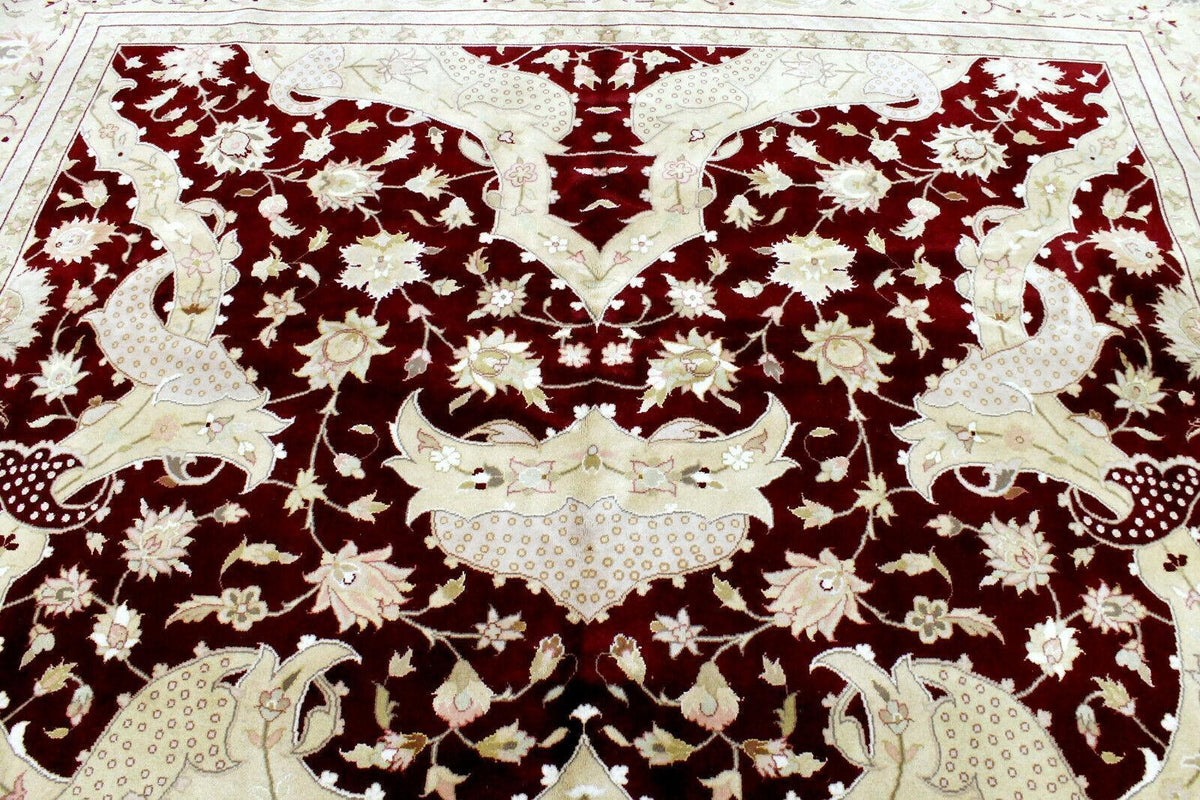 Pakistani Chobi Rug 9x12, Burgundy, Beige & Ivory, Hand-Knotted Wool, view 4
