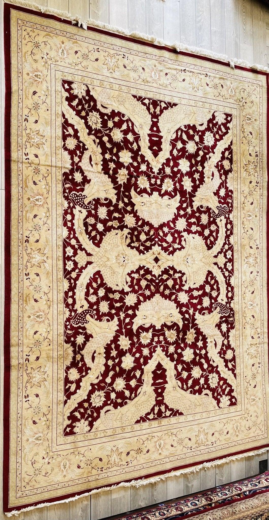 Pakistani Chobi Rug 9x12, Burgundy, Beige & Ivory, Hand-Knotted Wool, view 6