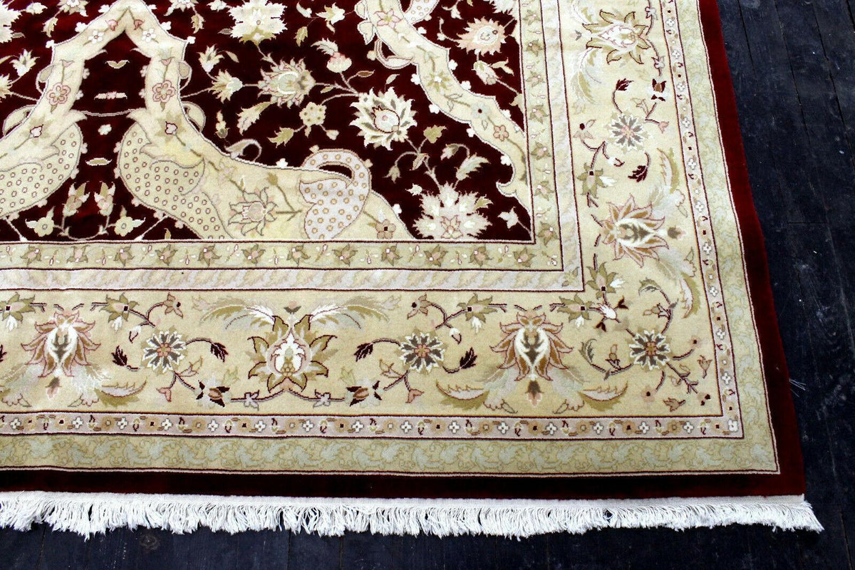 Pakistani Chobi Rug 9x12, Burgundy, Beige & Ivory, Hand-Knotted Wool, view 10