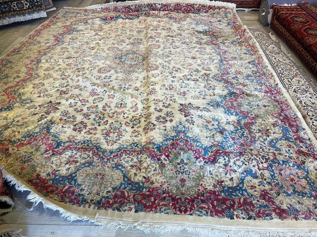 Vintage Persian Kerman Rug 10' x 13', Hand-Knotted Wool, 1930s