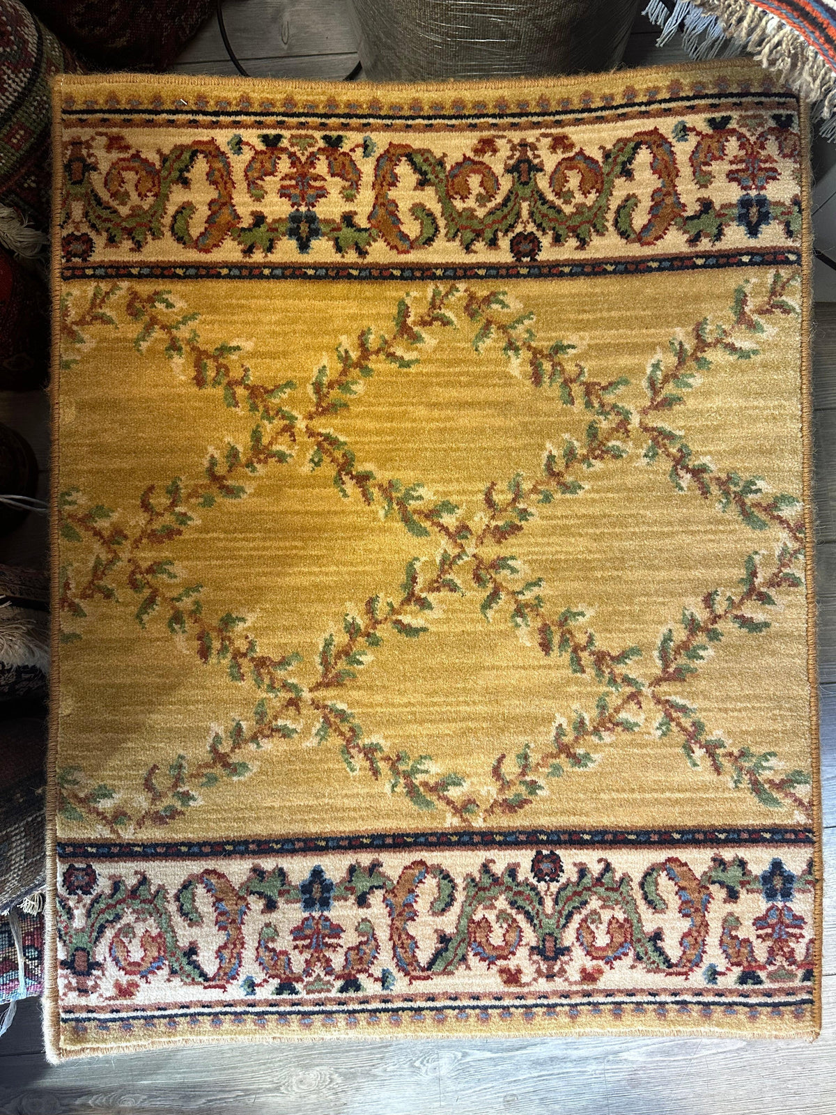 Karastan William Morris Lattice Sample Rug 24" x 30", Wool, Gold