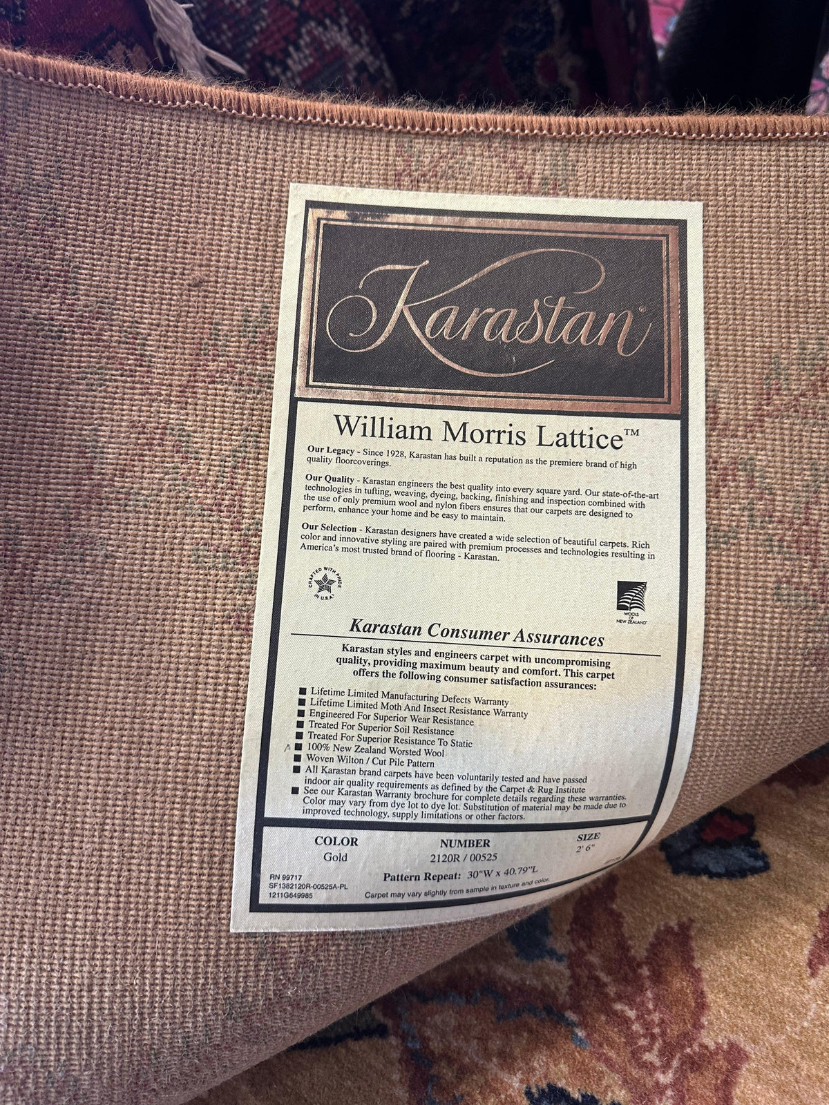 Karastan William Morris Lattice Sample Rug 24" x 30", Wool, Gold, view 4