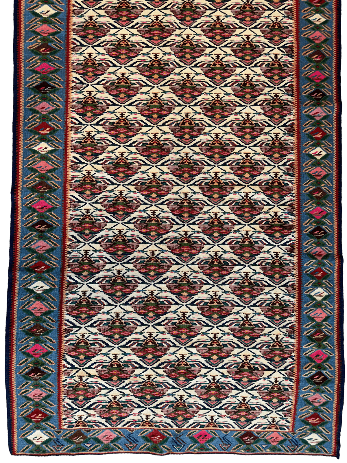 Vintage Persian Senneh Kilim 4'2" x 9'1", Hand-Woven Wool, 1980s, view 3