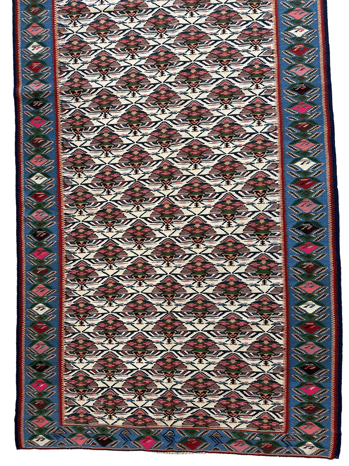 Vintage Persian Senneh Kilim 4'2" x 9'1", Hand-Woven Wool, 1980s, view 4