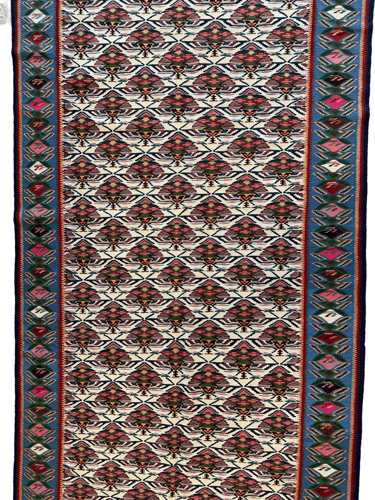 Vintage Persian Senneh Kilim 4'2" x 9'1", Hand-Woven Wool, 1980s, view 5