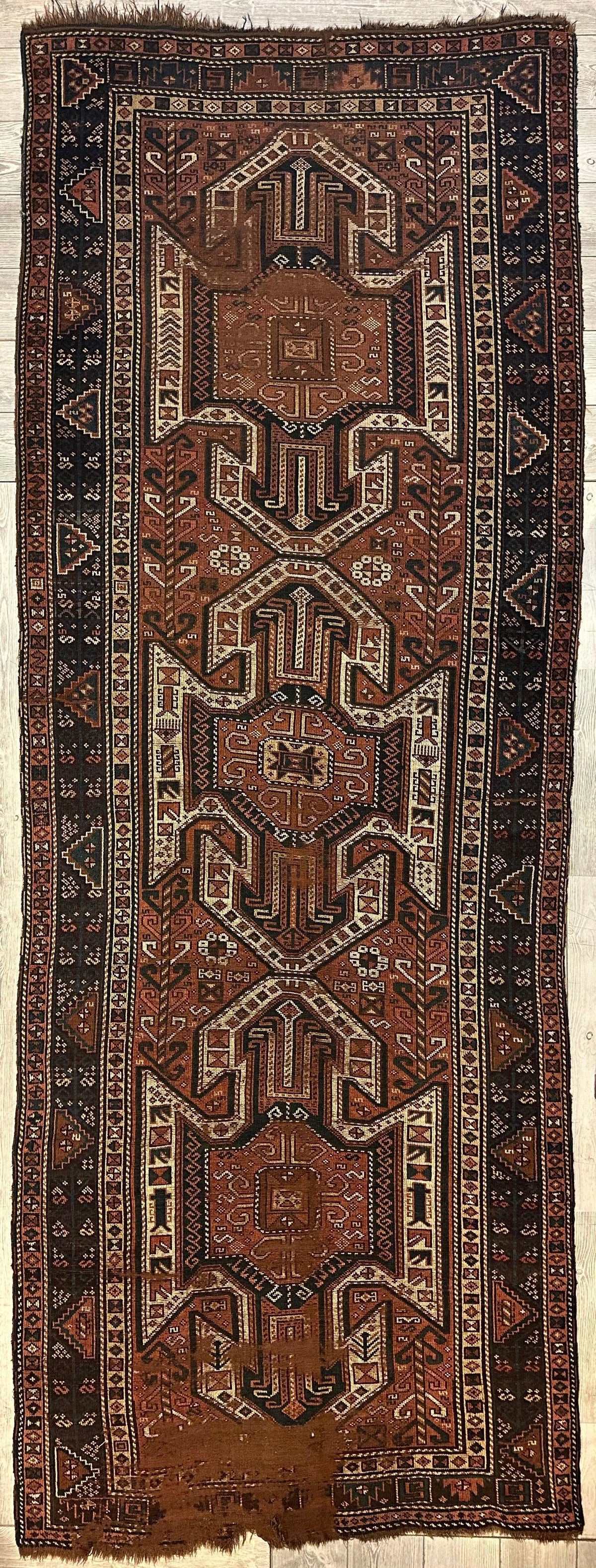 Antique Caucasian Sewan Kazak Runner 4'4" x 11'7", Hand-Knotted Wool