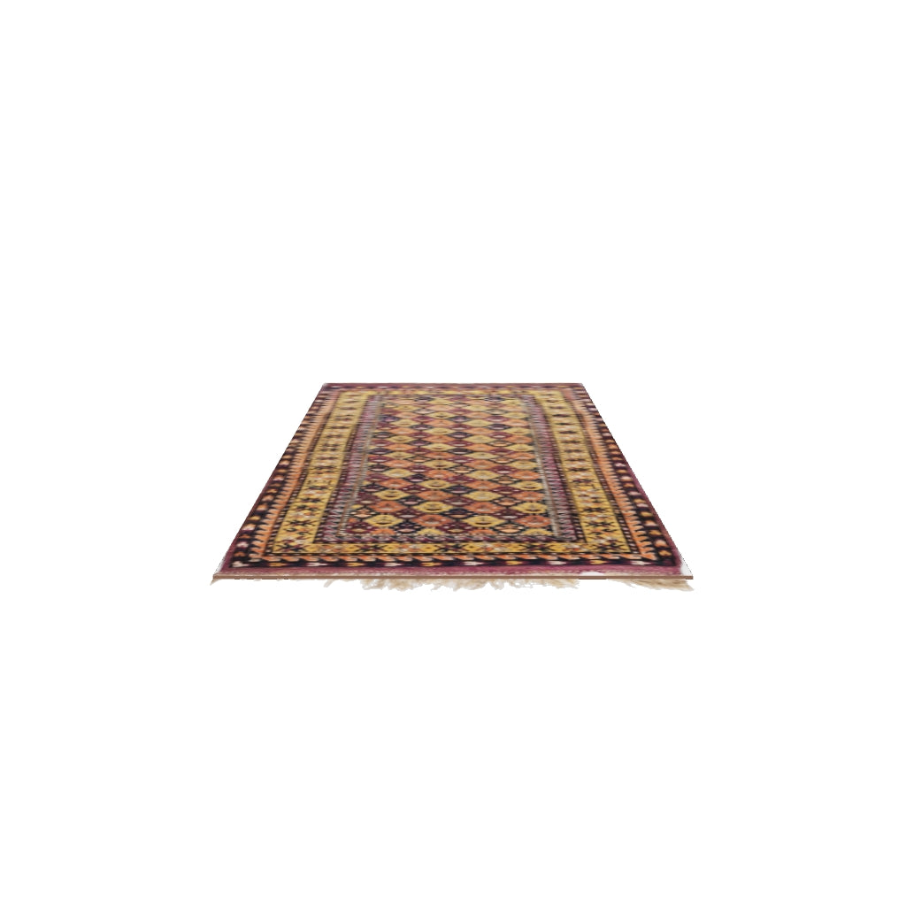 Antique Turkish Kurdish Rug 4x8 | Aubergine, Burgundy & Blue | Hand-Knotted Wool | True-Size 3D Rug | View in Your Room
