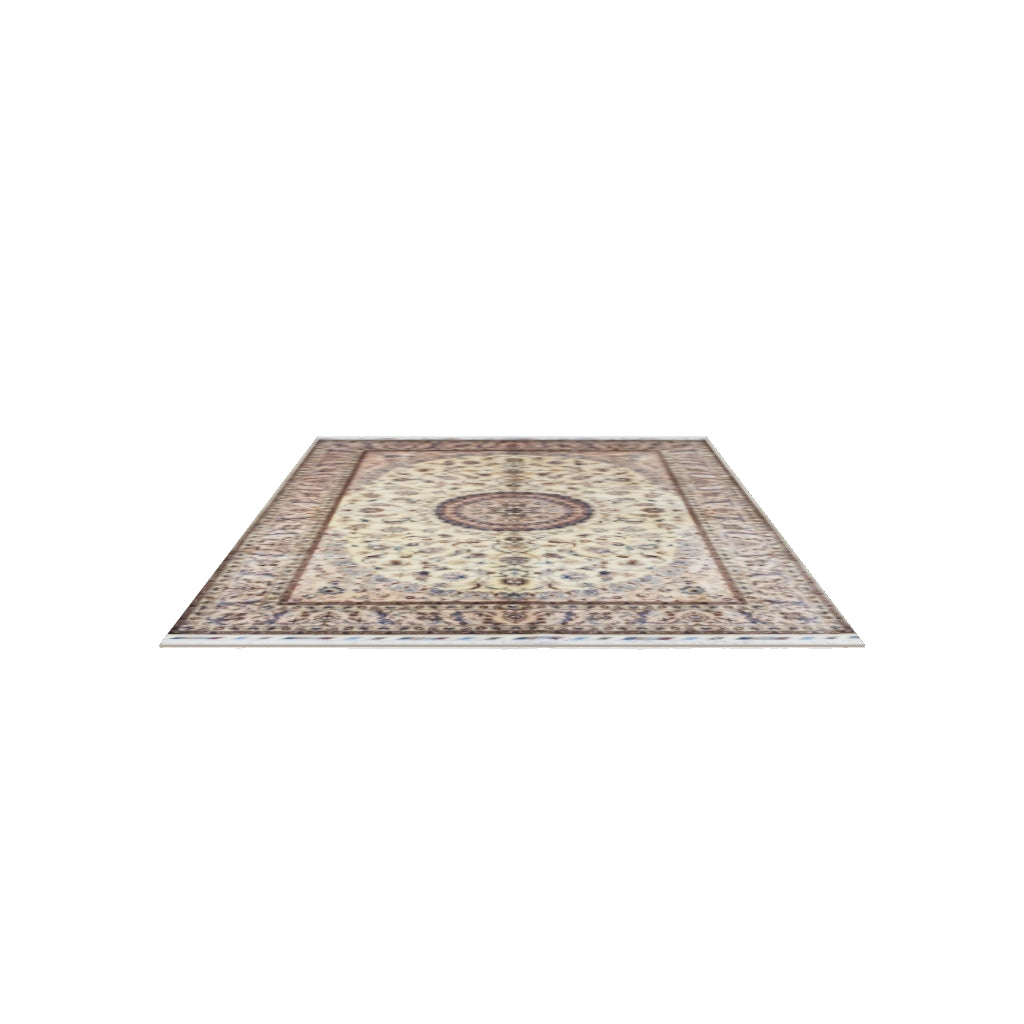 Afghan Nain Rug 7x10 | Beige, Brown & Navy | Hand-Knotted Belgian Wool | True-Size 3D Rug | View in Your Room