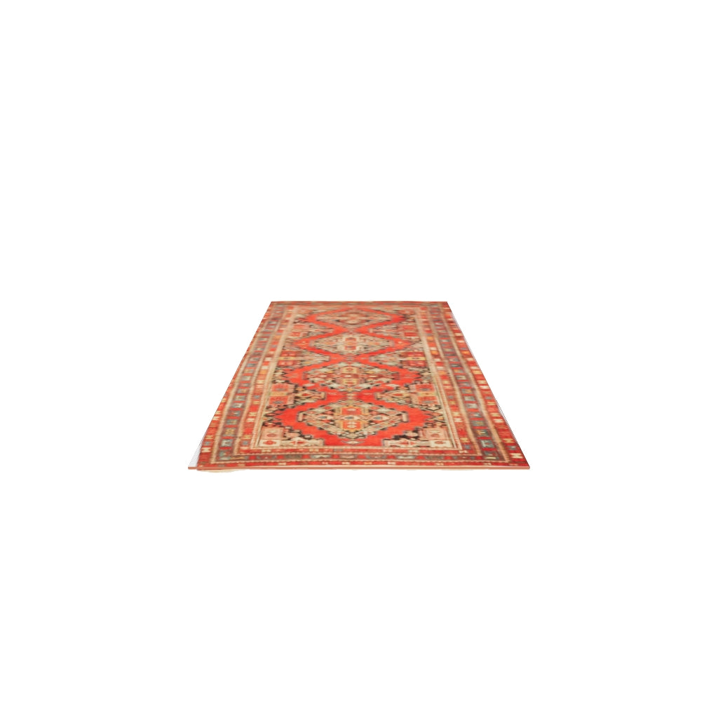 Antique Caucasian Karabagh Runner 4x10 | Red, Navy & Ivory | Hand-Knotted Wool | True-Size 3D Rug | View in Your Room