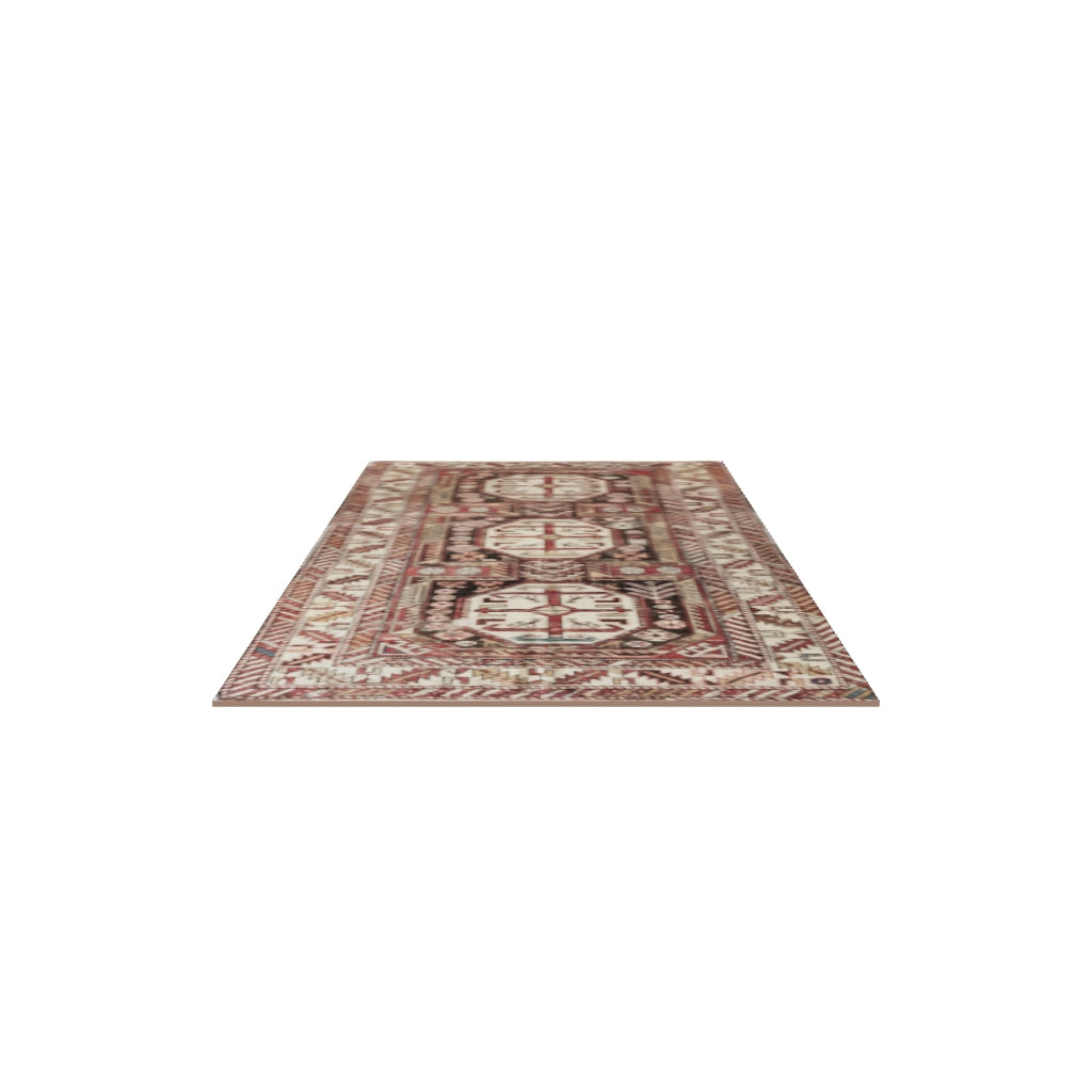 Antique Caucasian Shirvan Rug 3x6 | Ivory, Brown & Rust | Hand-Knotted Wool | True-Size 3D Rug | View in Your Room