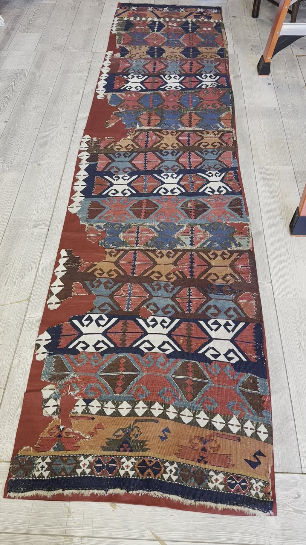 Antique Anatolian Kilim Fragment 2'4" x 10'8", 19th-Century Wool - video