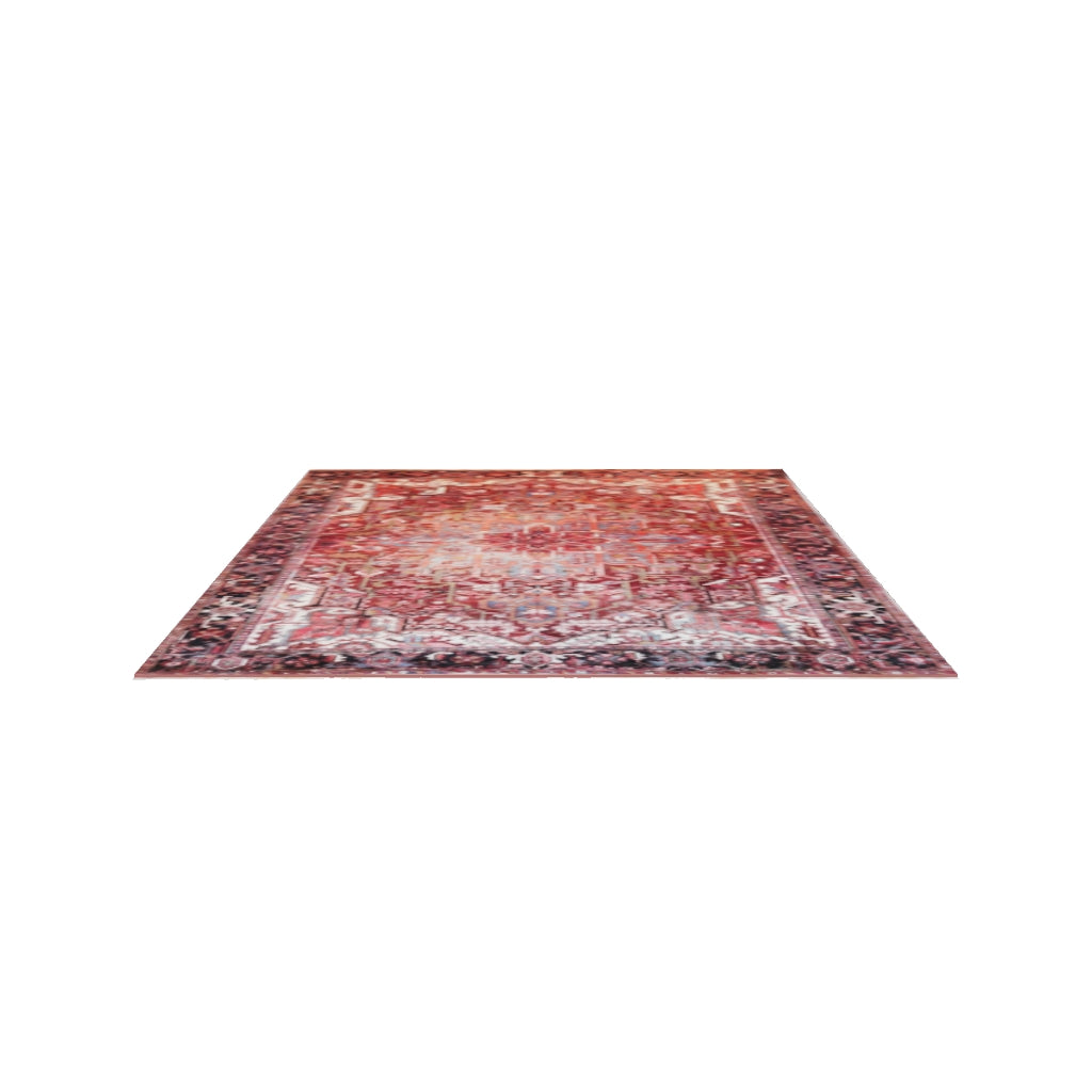 Vintage Persian Heriz Rug 8x10 | Red, Navy & Ivory | Hand-Knotted Wool | True-Size 3D Rug | View in Your Room