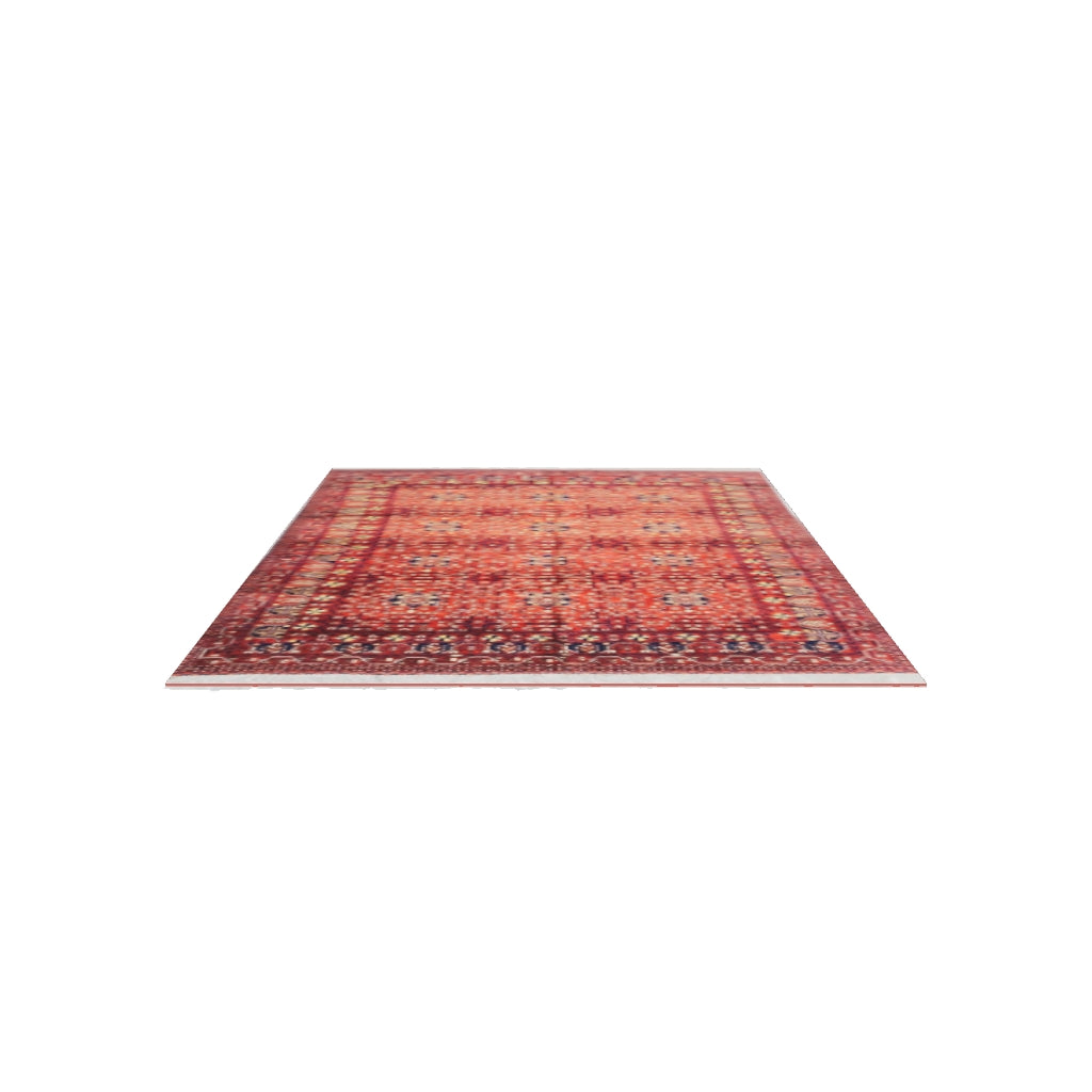 Afghan Turkmen Rug 7x9 | Rust, Navy & Gold | Hand-Knotted Wool | True-Size 3D Rug | View in Your Room