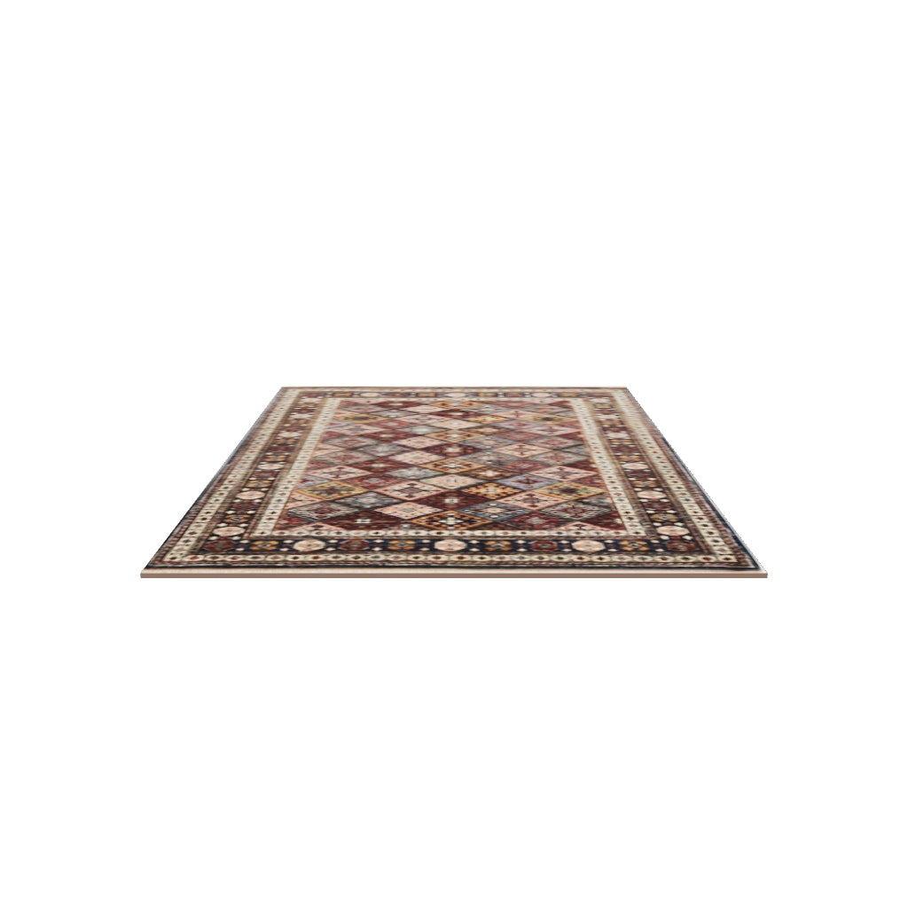 Afghan Kazak Rug 4x6 | Burgundy, Navy & Ivory | Hand-Knotted Wool | True-Size 3D Rug | View in Your Room
