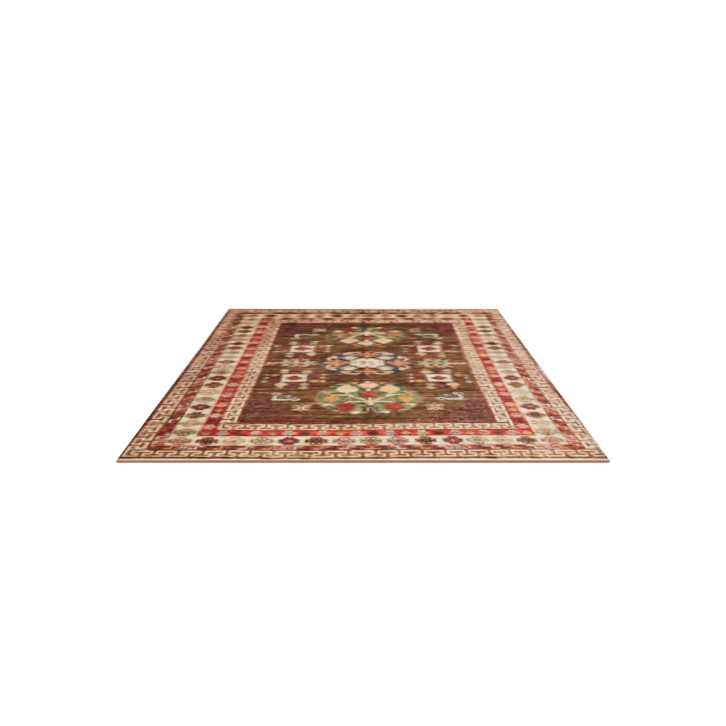 Afghan Rug 6x10 | Brown, Rust & Ivory | Hand-Knotted Wool | True-Size 3D Rug | View in Your Room