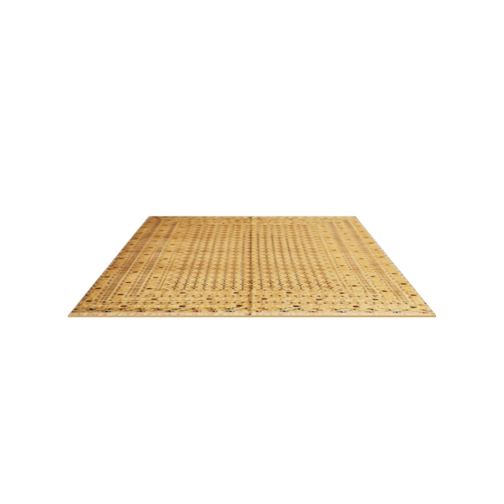 Afghan Rug 7x9 | Gold, Brown & Navy | Hand-Knotted Wool | True-Size 3D Rug | View in Your Room