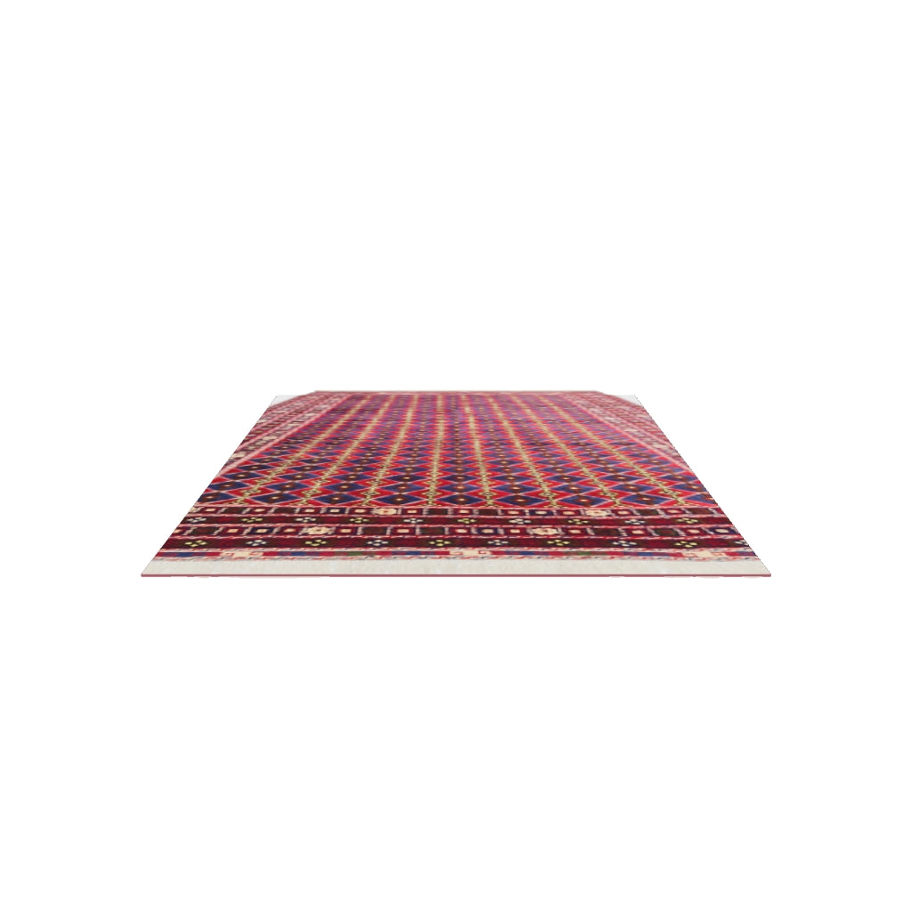 Afghan Tribal Rug 7x10 | Red, Navy, Burgundy & Gold | Hand-Knotted Wool | True-Size 3D Rug | View in Your Room