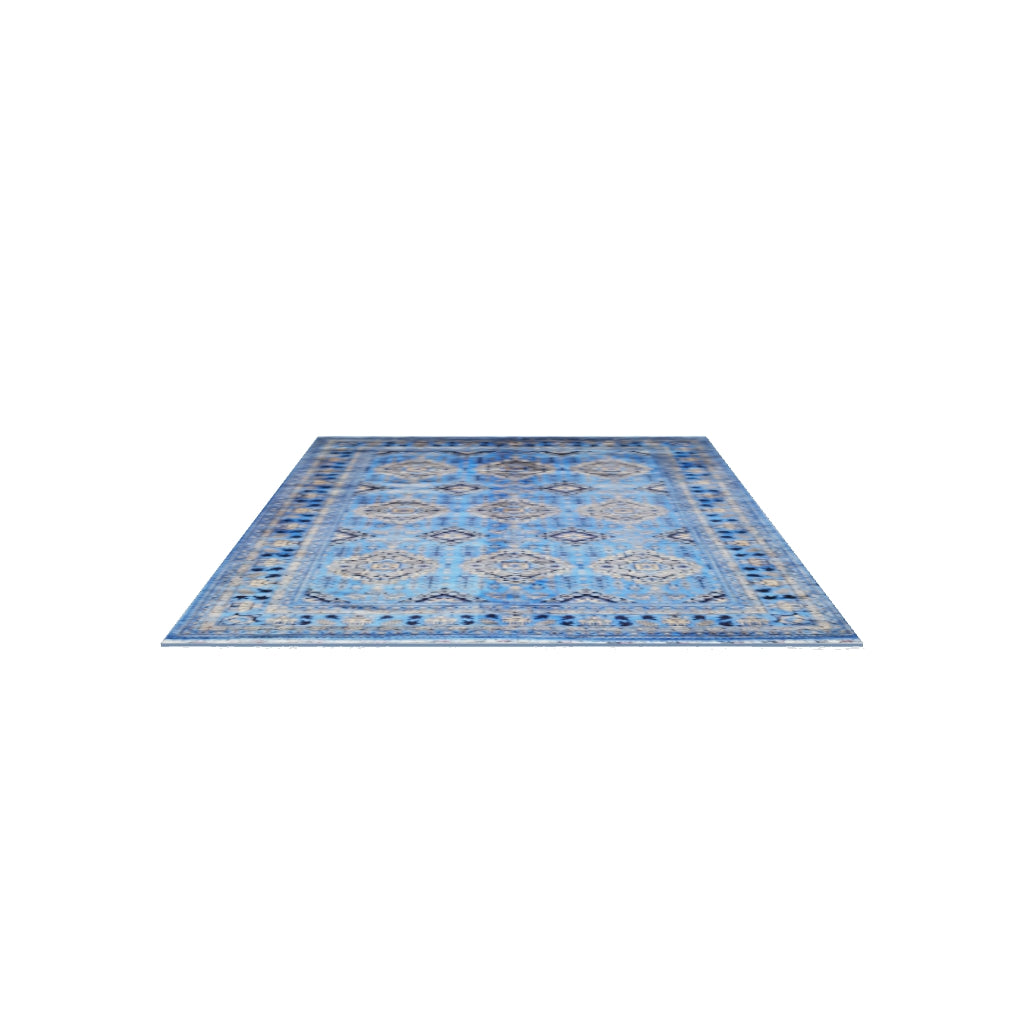 Afghan Rug 7x10 | Blue, Navy & Ivory | Hand-Knotted Wool | True-Size 3D Rug | View in Your Room