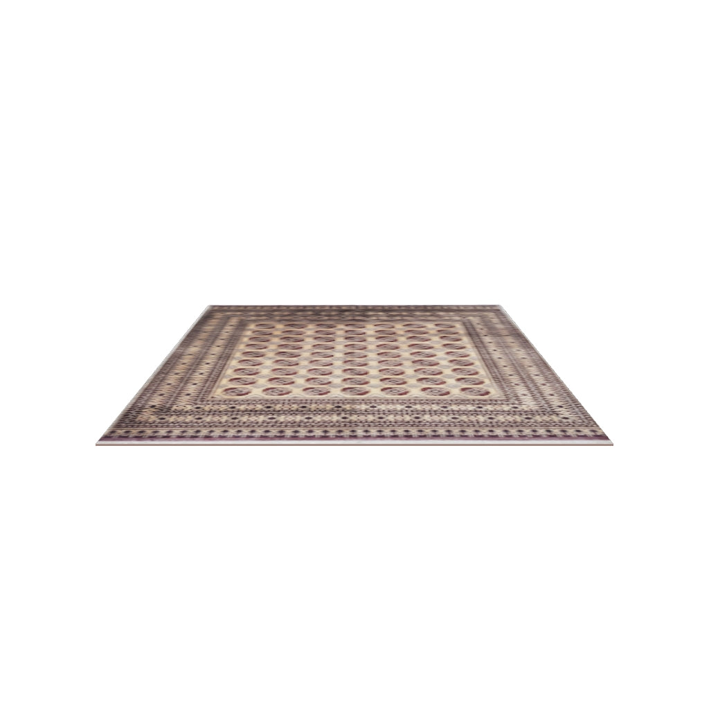 Afghan Turkmen Rug 9x11 | Beige, Brown & Burgundy | Hand-Knotted Wool | True-Size 3D Rug | View in Your Room