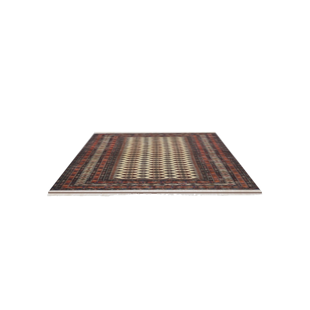 Afghan Herati Rug 4x6 | Ivory, Rust & Brown | Hand-Knotted Wool | True-Size 3D Rug | View in Your Room
