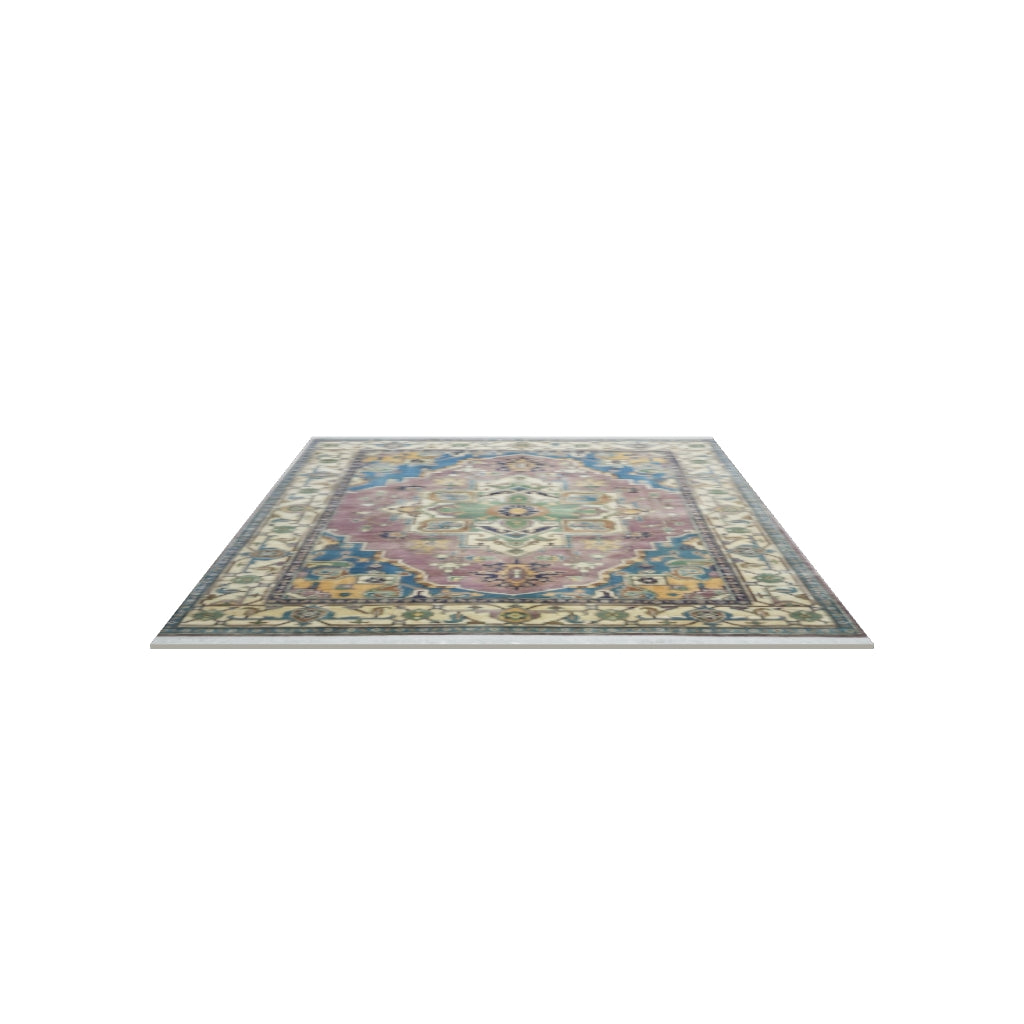 Afghan Kazak Rug 5x7 | Light Blue, Purple & Ivory | Hand-Knotted Wool | True-Size 3D Rug | View in Your Room