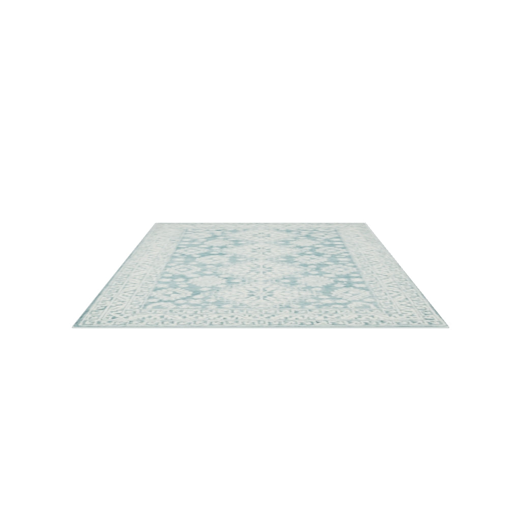 Indian Rug 8x11 | Teal & Ivory | Hand-Tufted Wool | True-Size 3D Rug | View in Your Room