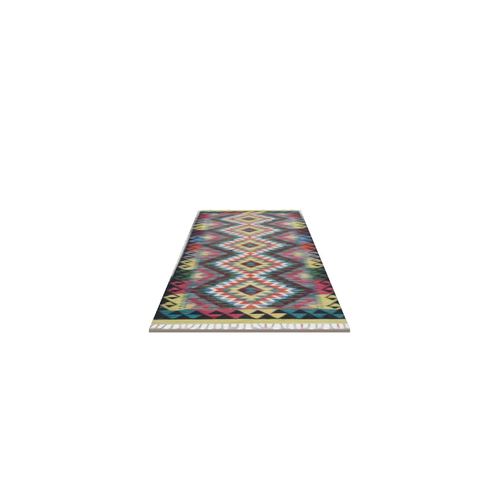 Afghan Kilim Runner 2x6 | Black, Rust & Olive Green | Hand-Woven Wool Flatweave | True-Size 3D Rug | View in Your Room
