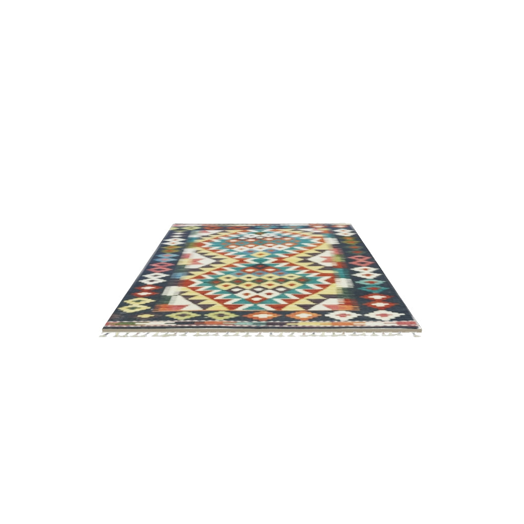 Afghan Kilim Rug 3x5 | Navy, Rust & Ivory | Hand-Woven Wool Flatweave | True-Size 3D Rug | View in Your Room