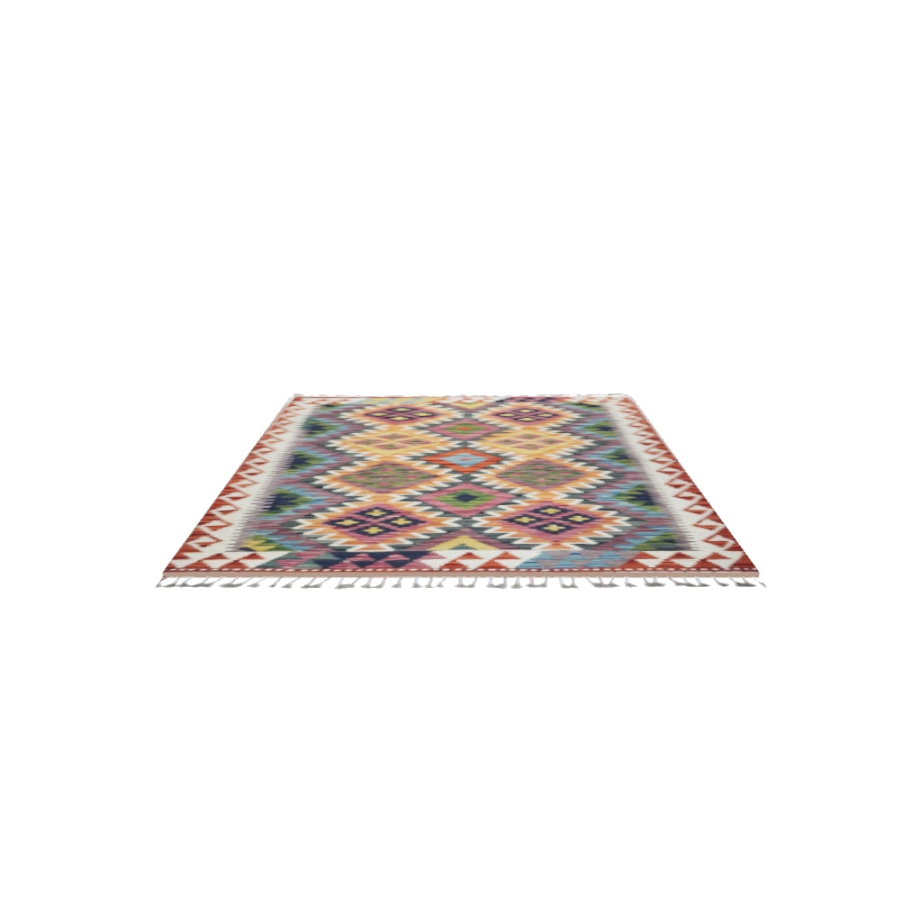 Afghan Kilim Rug 3x5 | Rust, Orange & Ivory | Hand-Woven Wool Flatweave | True-Size 3D Rug | View in Your Room