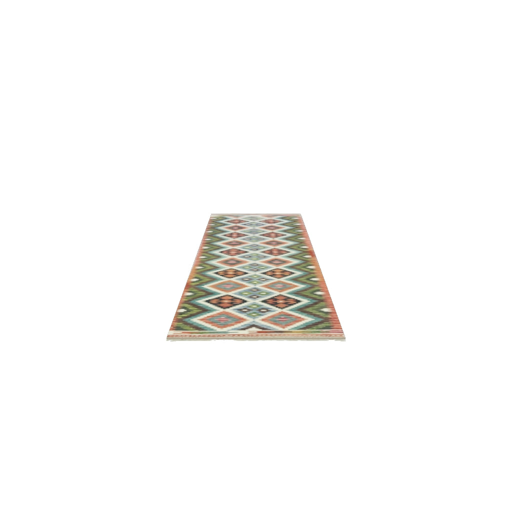 Afghan Kilim Runner 3x9 | Navy, Rust & Ivory | Hand-Woven Wool Flatweave | True-Size 3D Rug | View in Your Room