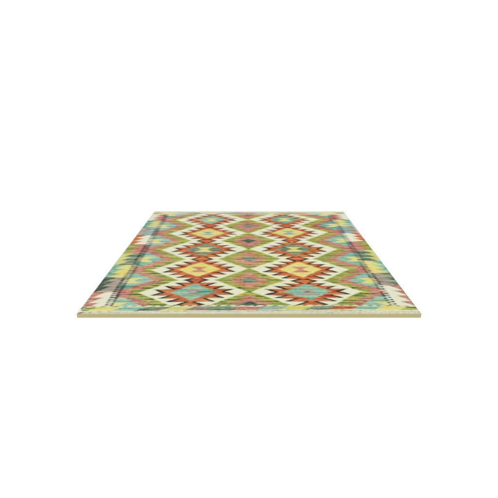 Afghan Kilim Rug 3x4 | Olive Green, Rust & Ivory | Hand-Woven Wool Flatweave | True-Size 3D Rug | View in Your Room