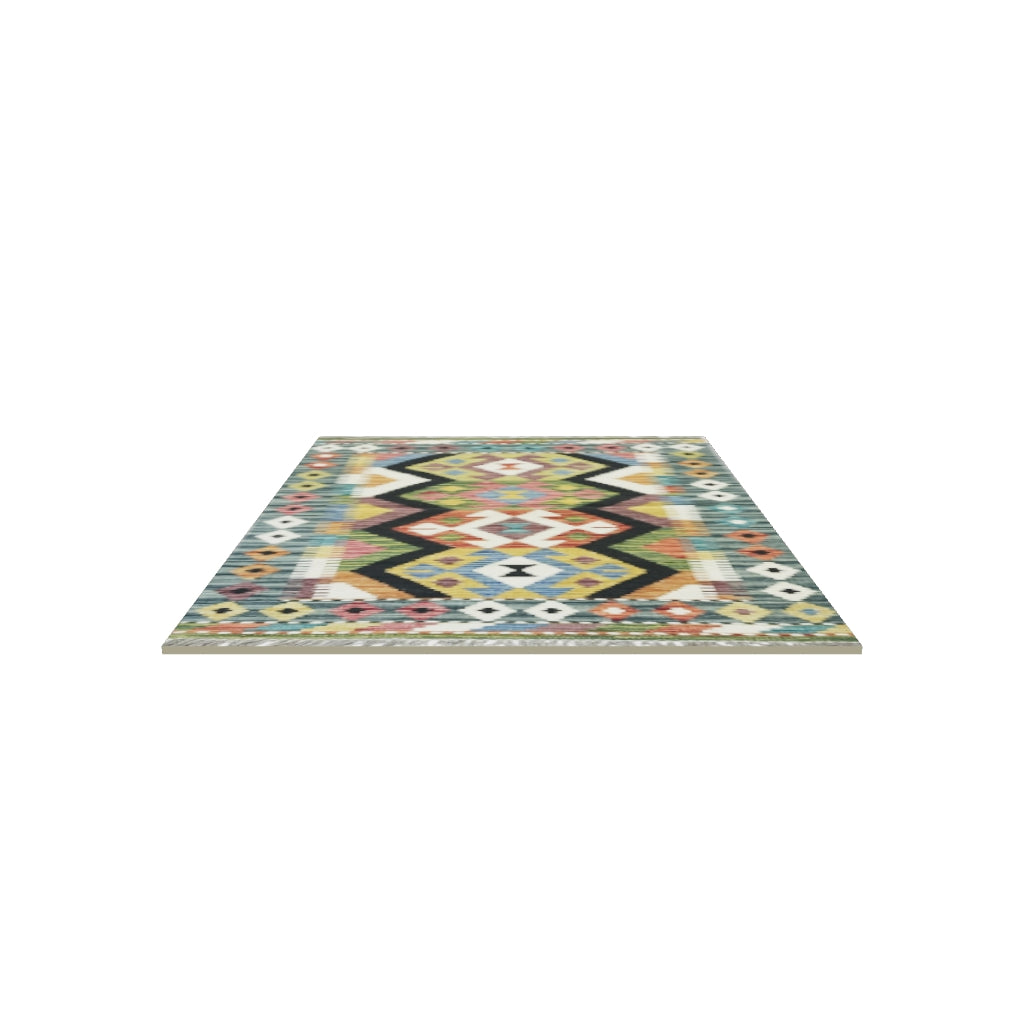 Afghan Kilim Rug 3x4 | Gray, Black & Ivory | Hand-Woven Wool Flatweave | True-Size 3D Rug | View in Your Room