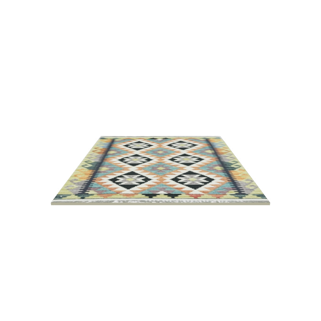 Afghan Kilim Rug 3x4 | Rust, Ivory & Black | Hand-Woven Wool Flatweave | True-Size 3D Rug | View in Your Room