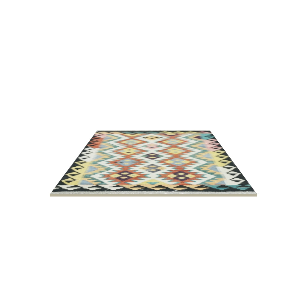 Afghan Kilim Rug 3x4 | Ivory, Rust & Black | Hand-Woven Wool Flatweave | True-Size 3D Rug | View in Your Room