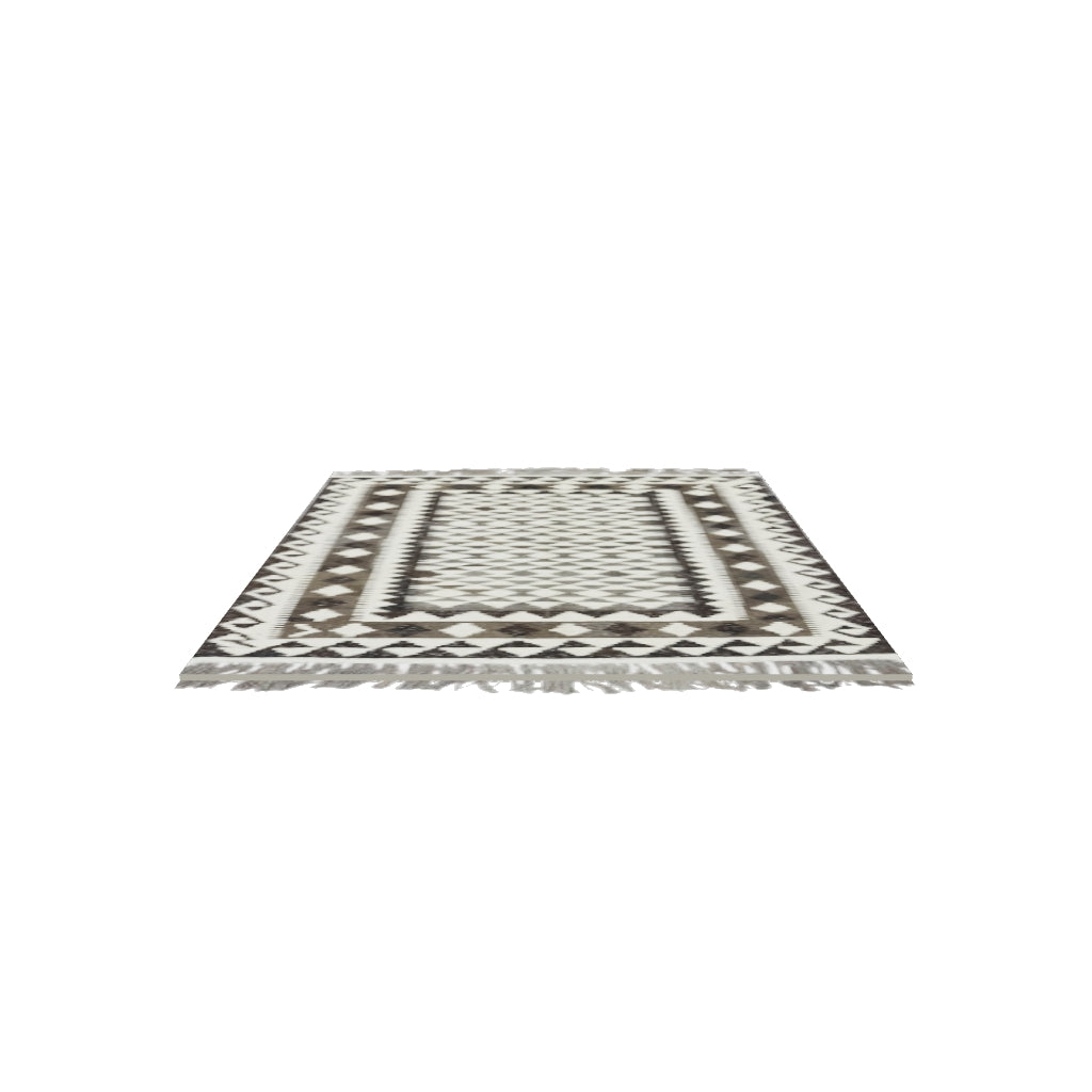 Afghan Kilim Rug 3x4 | Brown, Ivory & Gray | Tribal Geometric Wool Flatweave | True-Size 3D Rug | View in Your Room