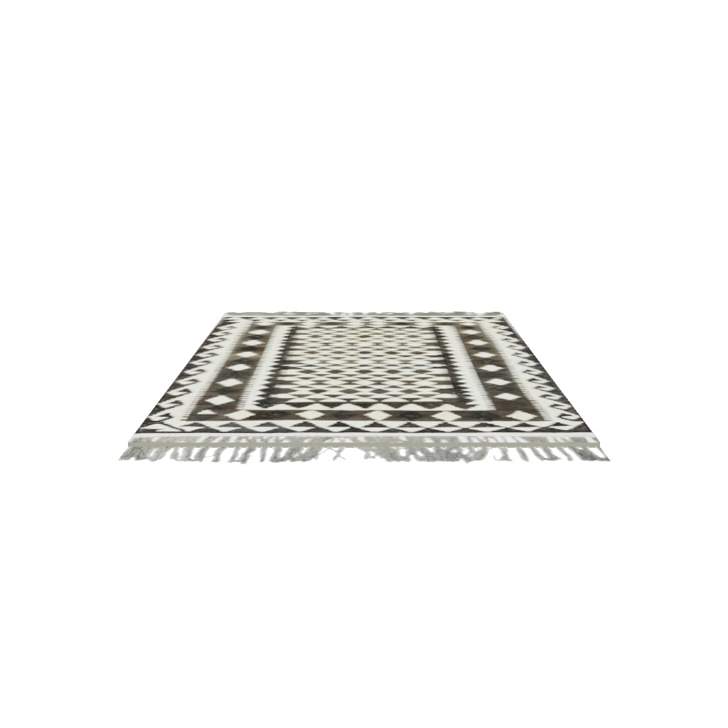 Afghan Kilim Rug 3x4 | Brown, Ivory & Gray | Hand-Woven Wool Flatweave | True-Size 3D Rug | View in Your Room