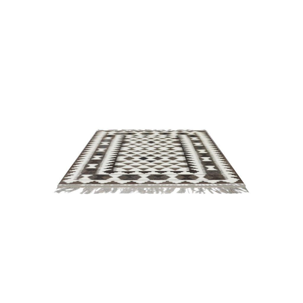 Afghan Kilim Rug 3x4 | Brown, Ivory & Gray | Tribal Geometric Wool Flatweave | True-Size 3D Rug | View in Your Room