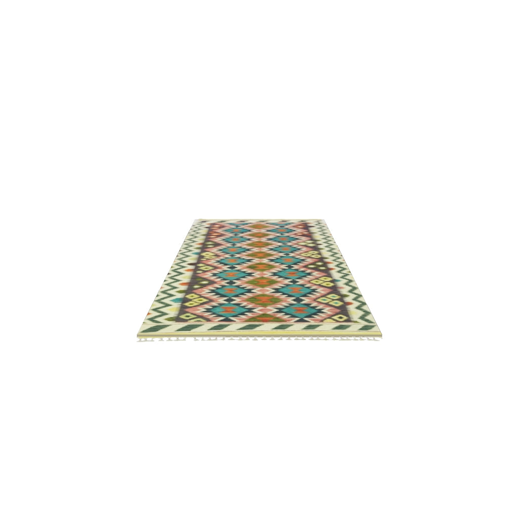 Afghan Kilim Runner 3x7 | Teal, Rust & Navy | Hand-Woven Wool Flatweave | True-Size 3D Rug | View in Your Room