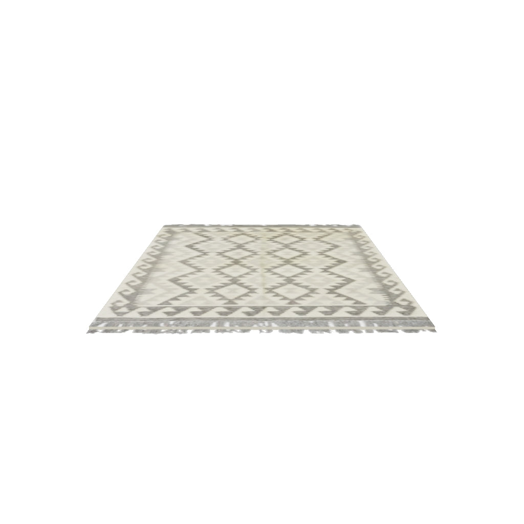 Afghan Kilim Rug 3x5 | Ivory, Gray & Beige | Hand-Woven Wool Flatweave | True-Size 3D Rug | View in Your Room