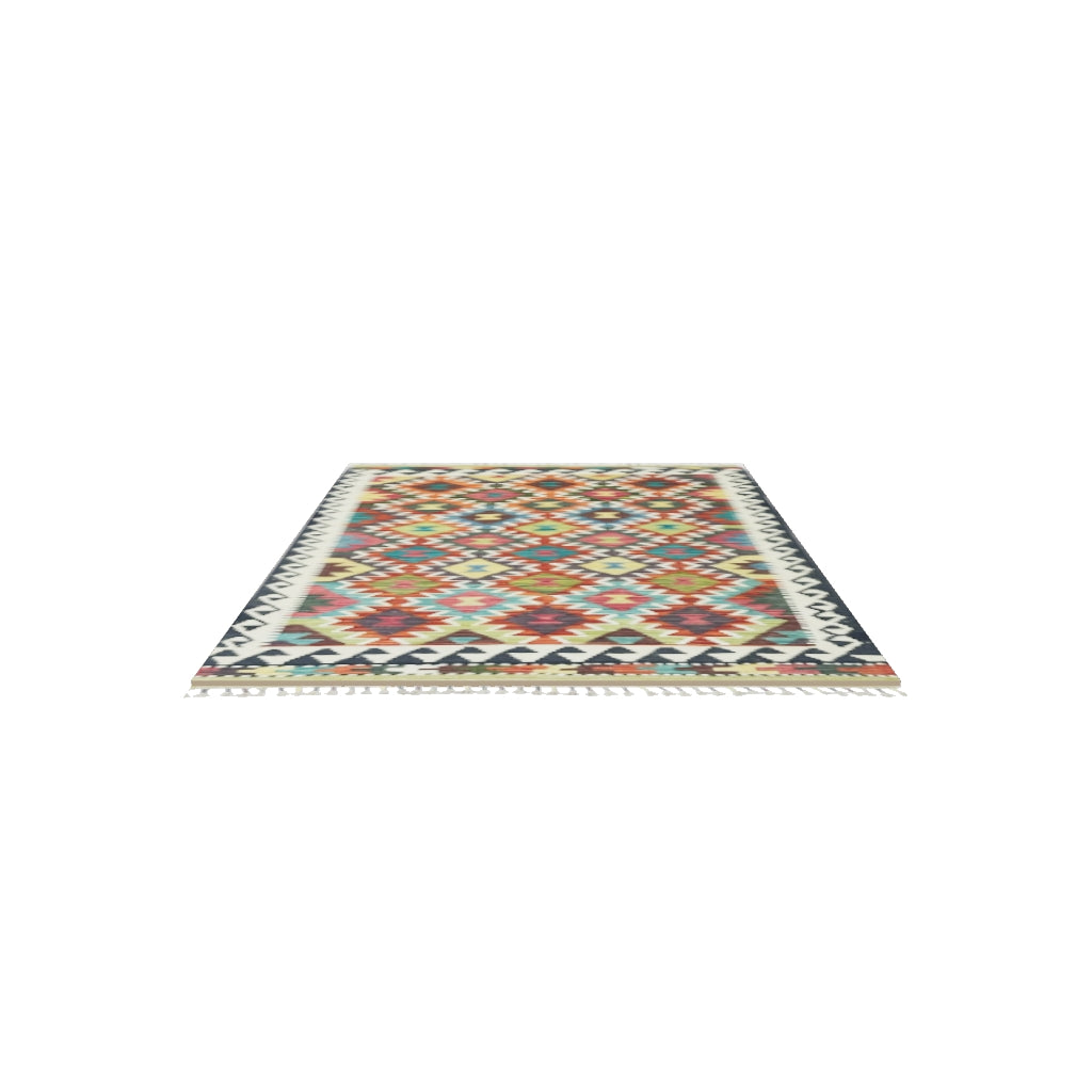 Afghan Kilim Rug 3x5 | Rust, Navy & Ivory | Hand-Woven Wool Flatweave | True-Size 3D Rug | View in Your Room