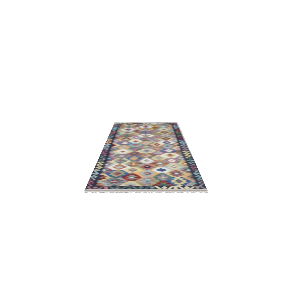 Afghan Kilim Runner 3x10 | Navy, Blue & Rust | Hand-Woven Wool Flatweave | True-Size 3D Rug | View in Your Room