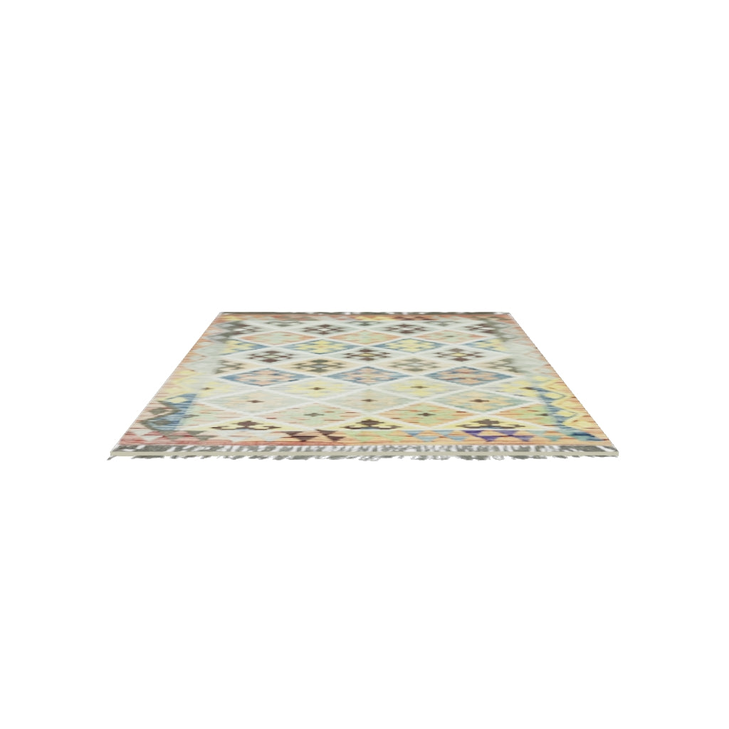 Afghan Kilim Rug 3x5 | Gray, Beige & Rust | Hand-Woven Wool Flatweave | True-Size 3D Rug | View in Your Room