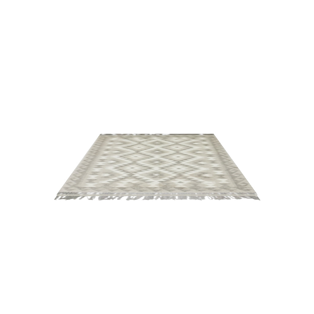 Afghan Kilim Rug 3x5 | Gray, Ivory & Beige | Hand-Woven Wool Flatweave | True-Size 3D Rug | View in Your Room