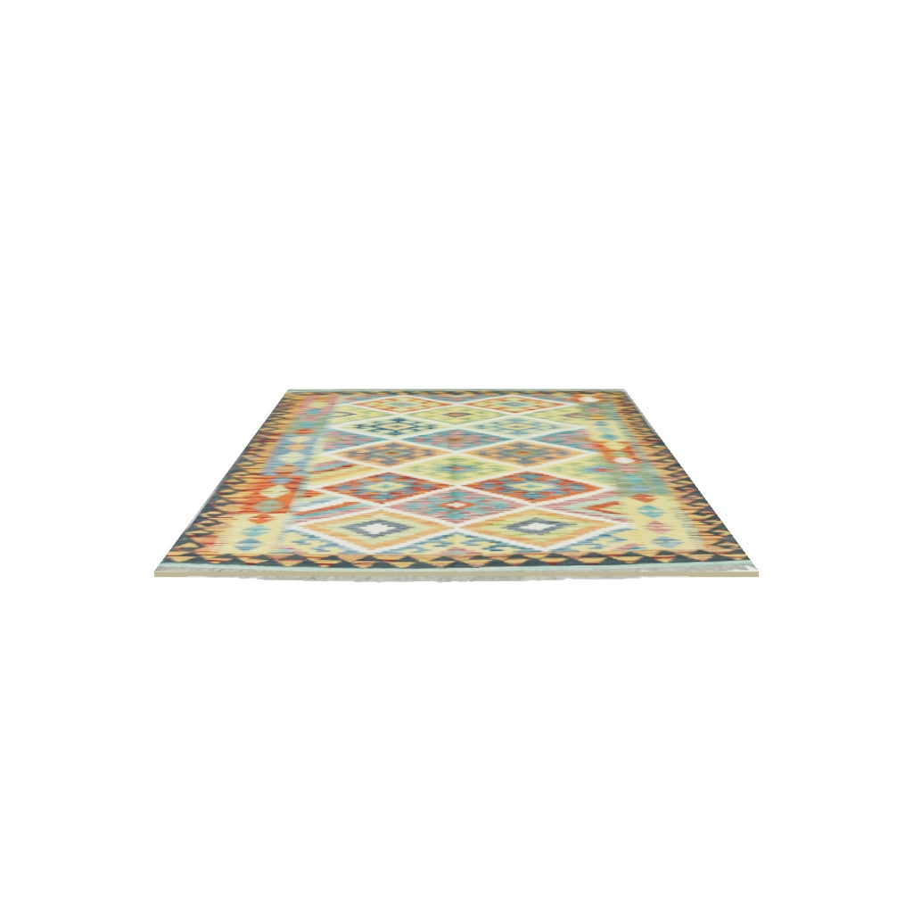 Afghan Kilim Rug 3x5 | Rust, Gold & Ivory | Hand-Woven Wool Flatweave | True-Size 3D Rug | View in Your Room