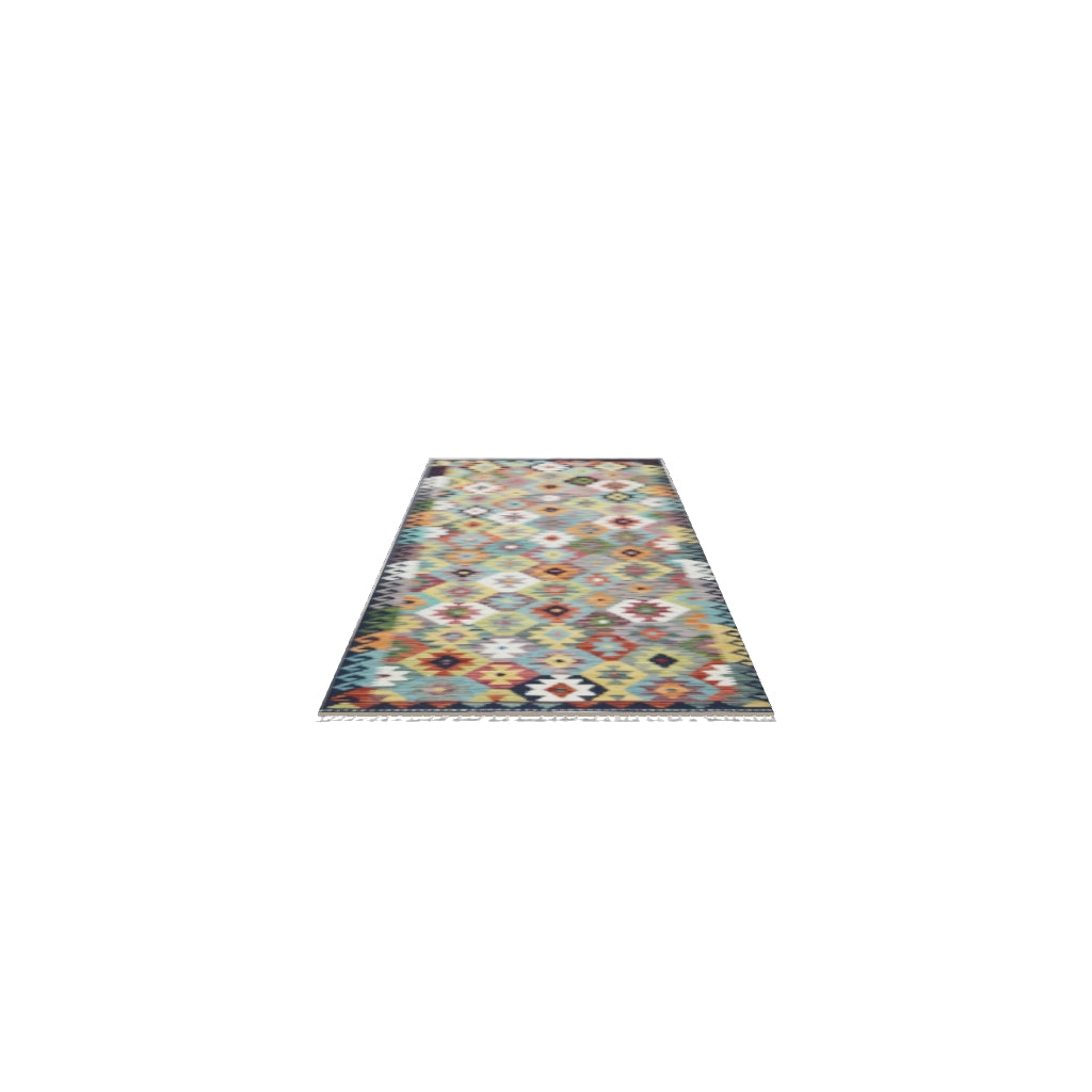 Afghan Kilim Runner 3x10 | Navy, Gold & Rust | Hand-Woven Wool Flatweave | True-Size 3D Rug | View in Your Room