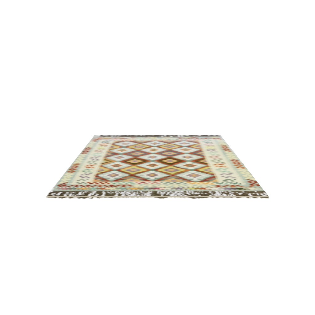 Afghan Kilim Rug 5x7 | Rust, Ivory & Brown | Hand-Woven Wool Flatweave | True-Size 3D Rug | View in Your Room