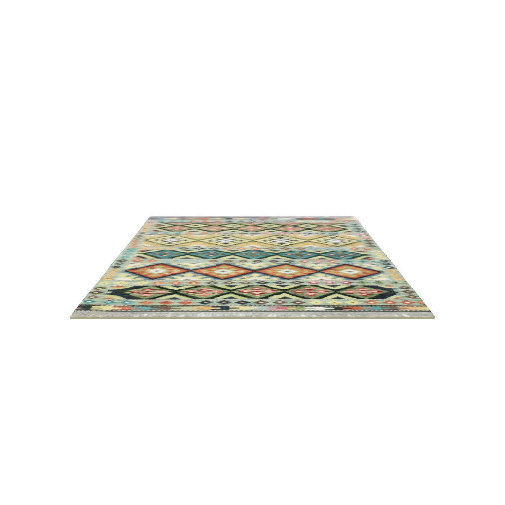 Afghan Kilim Rug 5x7 | Teal, Black & Rust | Hand-Woven Wool Flatweave | True-Size 3D Rug | View in Your Room