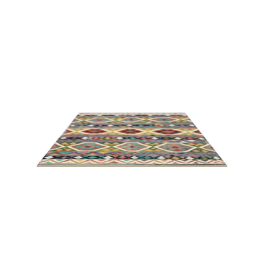 Afghan Kilim Rug 5x7 | Rust, Teal & Navy | Hand-Woven Wool Flatweave | True-Size 3D Rug | View in Your Room