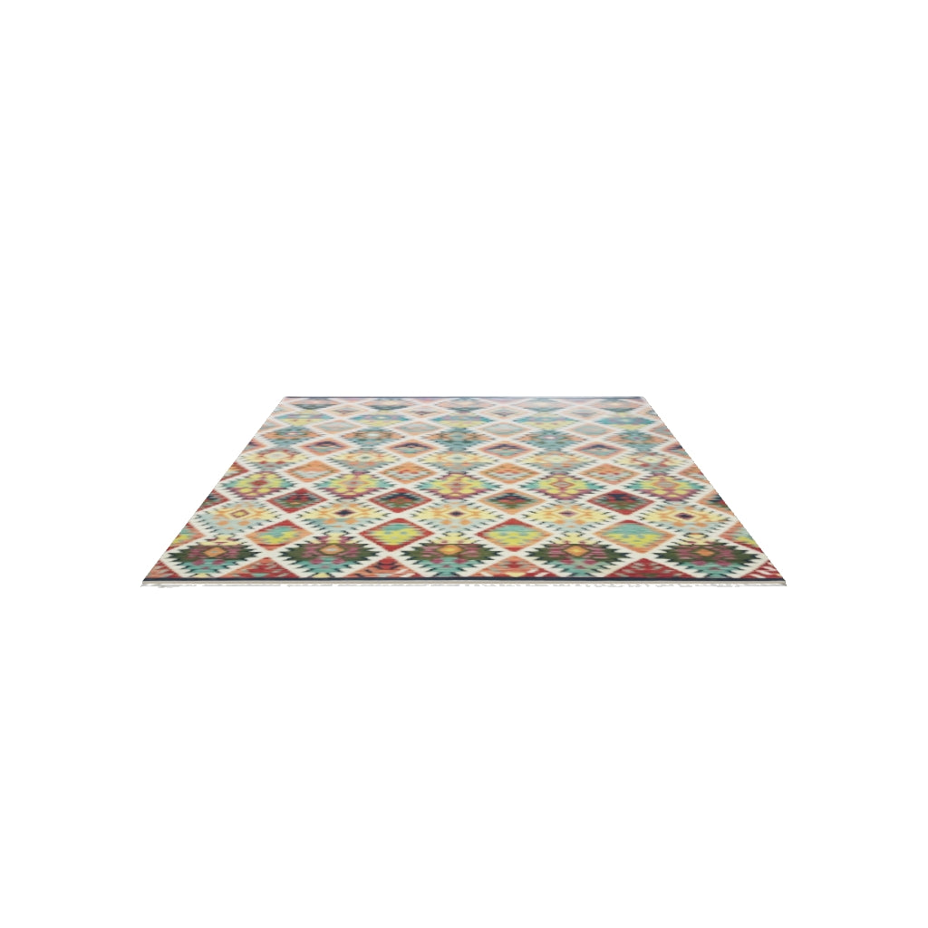Afghan Kilim Rug 7x10 | Rust, Teal & Ivory | Hand-Woven Wool Flatweave | True-Size 3D Rug | View in Your Room